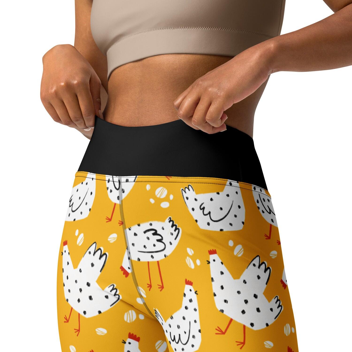 Damen Leggings Hühner-Muster, Lustige High-Waist-Leggings, Kinderleggings Cartoon-Hühner, Mädchen Mit Huhn-Print, Hühner-Design von NiHisWelt