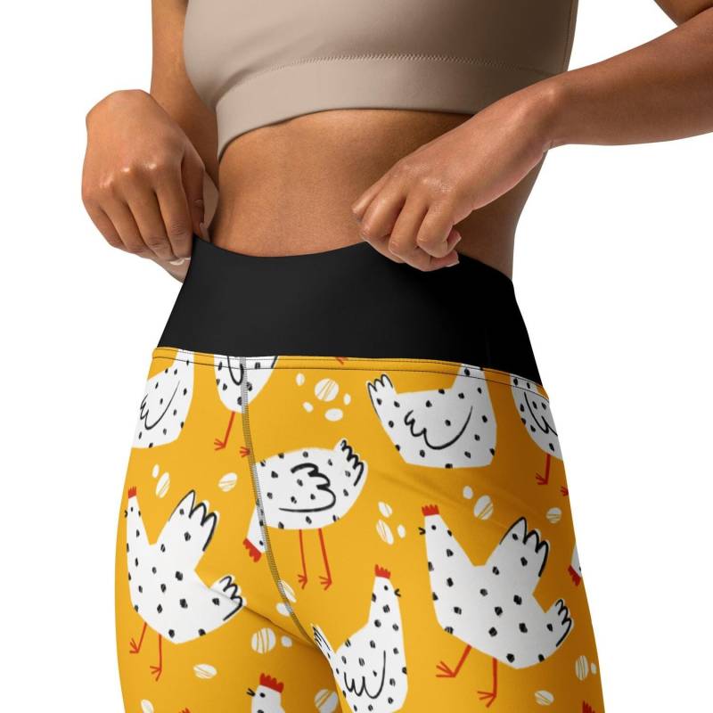 Damen Leggings Hühner-Muster, Lustige High-Waist-Leggings, Kinderleggings Cartoon-Hühner, Mädchen Mit Huhn-Print, Hühner-Design von NiHisWelt