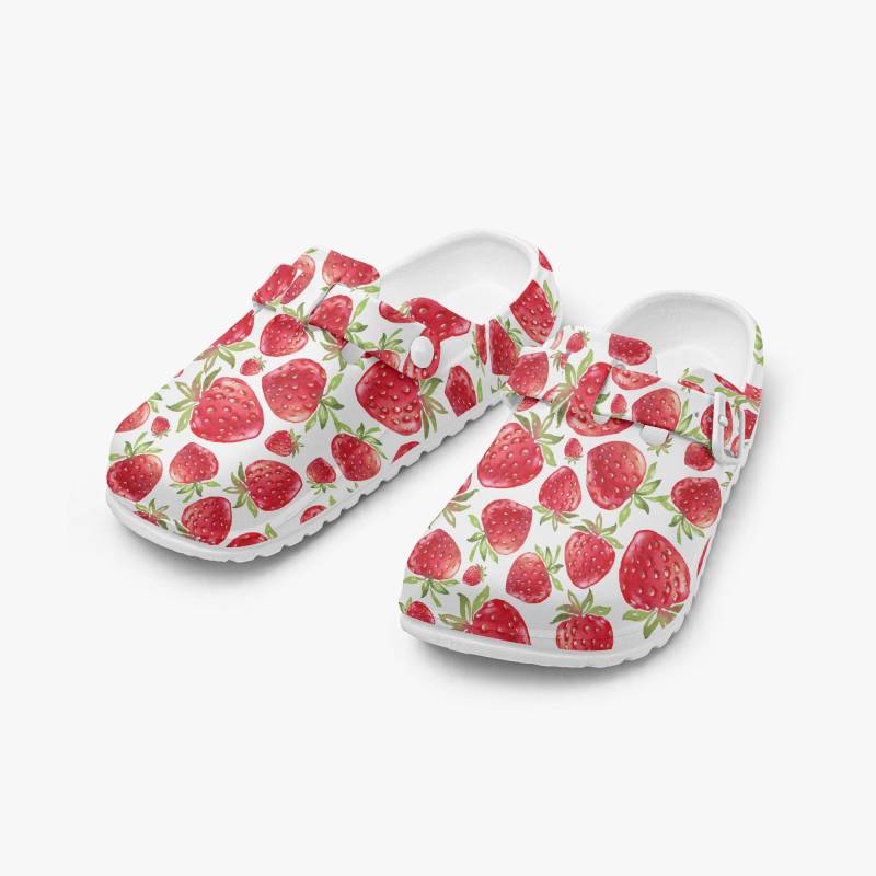 Erdbeeren Print Clogs, Herren Gartenschuhe, Erdbeere Muster, Damen Erdbeer-Clogs, Unisex Leichte Hausschuhe Früchte von NiHisWelt
