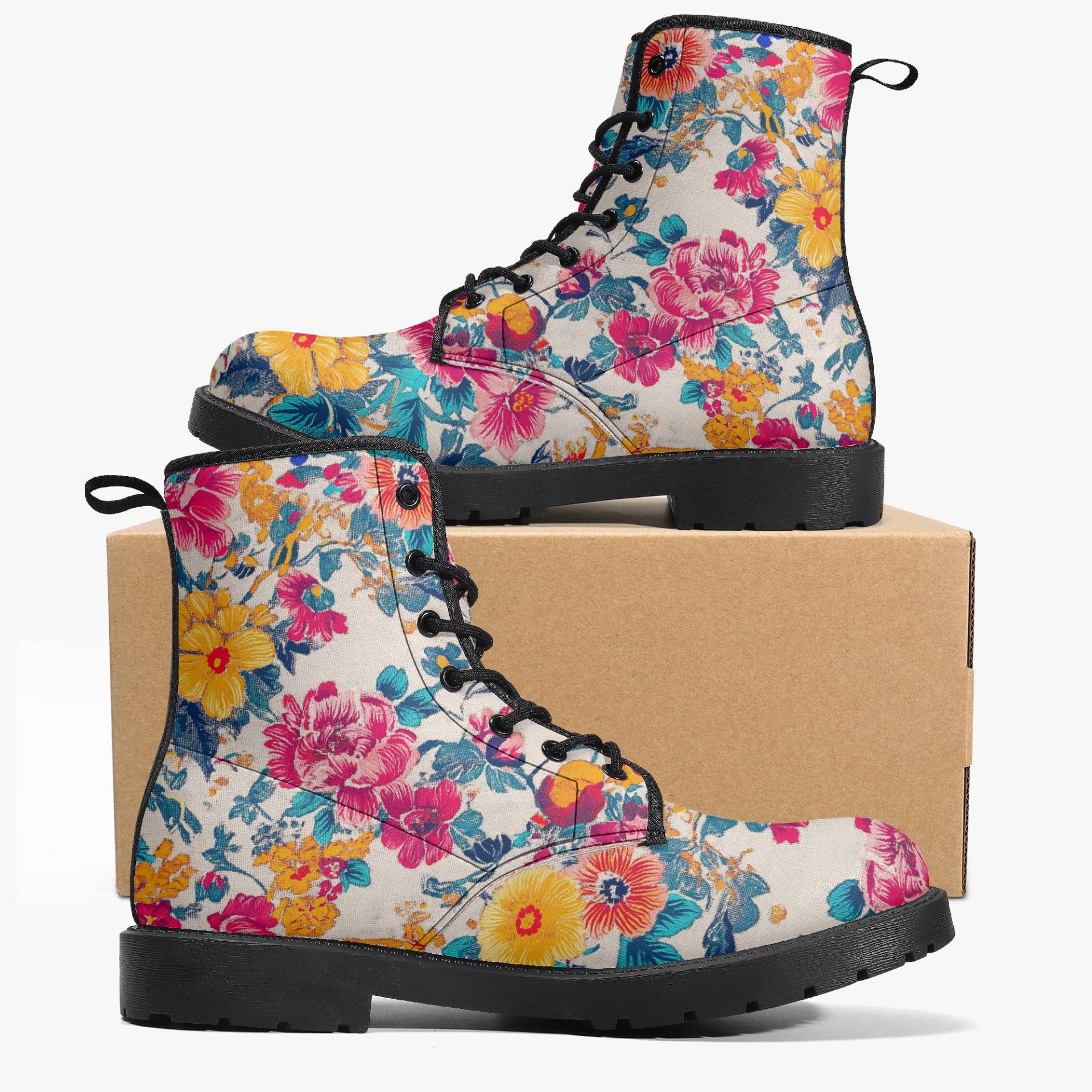 Florale Damenstiefel | Blumendesign Boots Für Frauen Kinderstiefel Mit Blumen Motiv Lederstiefel Herbst-Winter Blumenstiefel von NiHisWelt