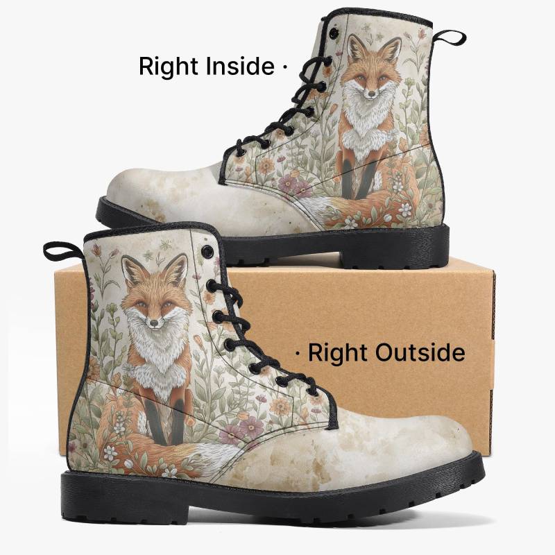 Fuchs Boots Damen | Tiermotiv Stiefeletten Mit Wald & Blumen Muster Natur Schuhe Herbst Winter Stiefel Geschenk Für Tierliebhaber von NiHisWelt