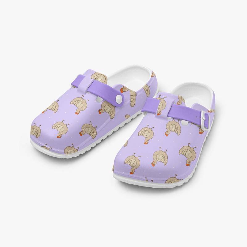 Geschlossene Lila Unisex Damen-Herren Arbeitsschuhe-Clogs Mit Lustigem Hühner-Muster, Gartenschuhe Huhn Print, Hühnerliebhaber Hausschuhe von NiHisWelt