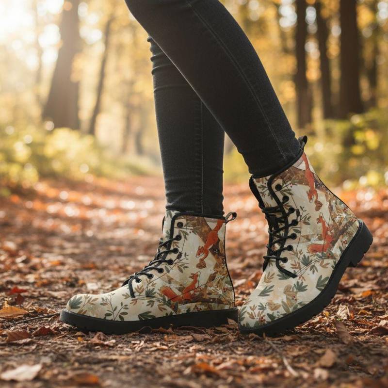 Herbst Boots Mit Eichhörnchen Motiv | Damen & Mädchen Stiefel Waldtier Design Natur Illustration Schuhe Niedliche Woodland von NiHisWelt