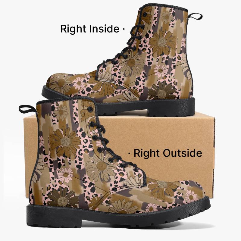 Leopardenmuster Boots Mit Blumen - Trendige Damen Stiefeletten Im Boho Safari Stil Unisex Wildleder-Look Schuhe Retro Print von NiHisWelt