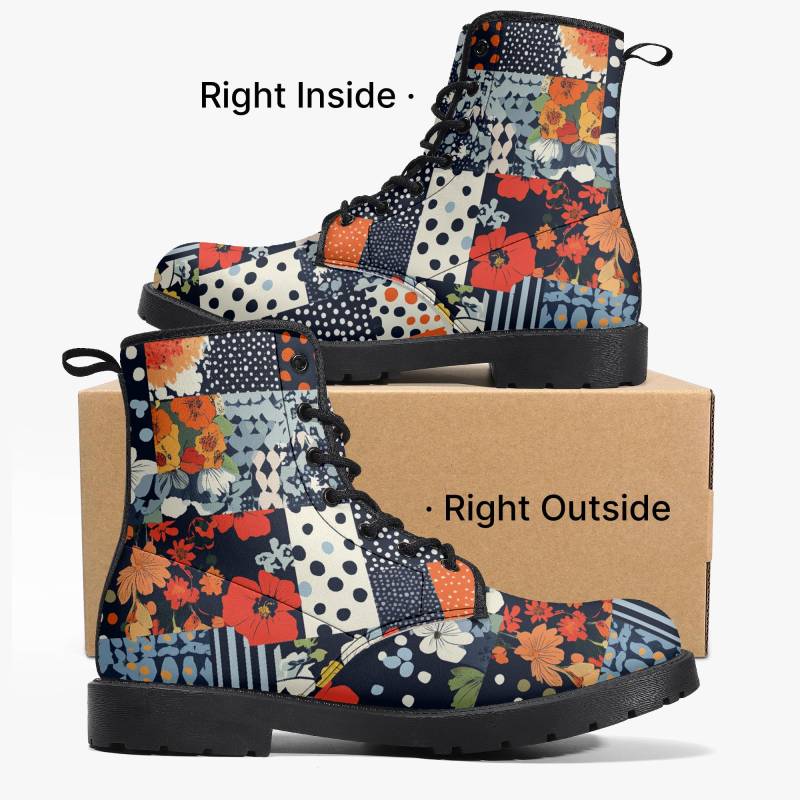Patchwork Stiefel Damen - Bunte Schnürboots Mit Blumenmuster Vintage Boho Schuhe Retro Unisex Stiefeletten Geschenkidee Für Modefans von NiHisWelt
