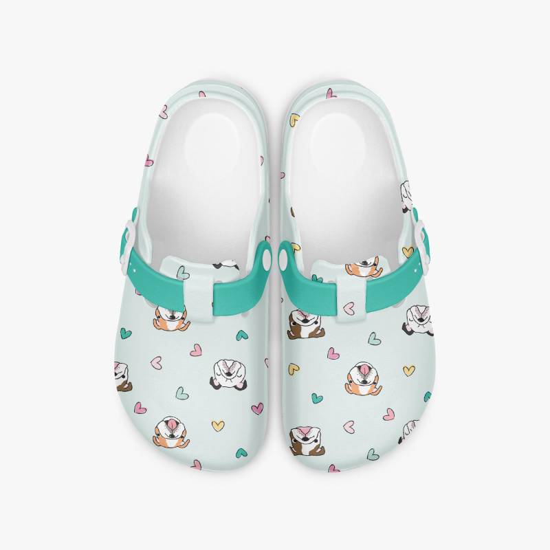 Süße Bulldoggen Clogs Damen, Bequeme Arbeitsclogs, Krankenschwester Sandalen, Berufsschuhe, Tiermuster Pantoletten, Geschenk Hundeliebhaber von NiHisWelt