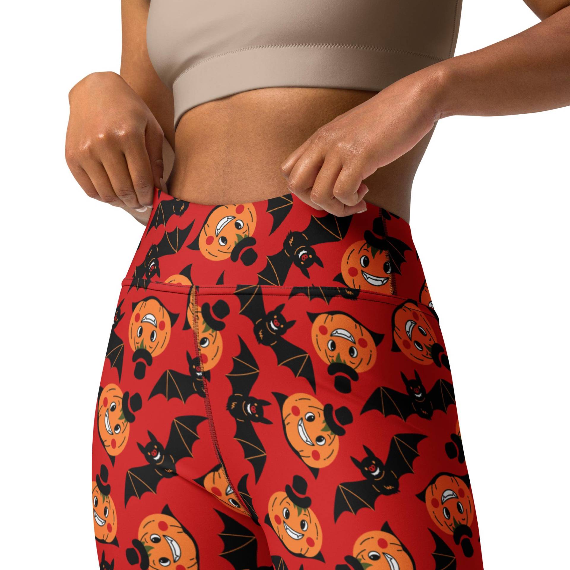 Vintage Halloween Leggings Damen - Rote Sporthose Mit Kürbis & Fledermaus Print Lustige High Waist Yoga Retro Outfit Vintage Halloween Leggings Damen - Rote Sporthose Mit Kürbis & Fledermaus Print Lustige High Waist Yoga Retro Outfit von NiHisWelt