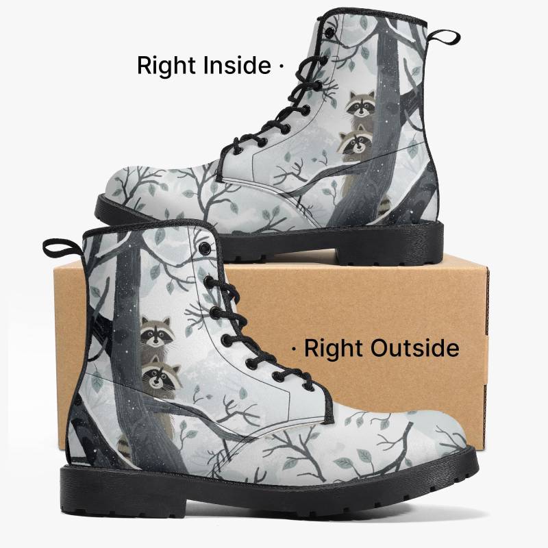 Waschbären Boots Damen Mädchen | Winter Stiefel Waldtier Motiv Grau Natur Woodland Schuhe Retro Look Kinder Mit Waschbär Design von NiHisWelt