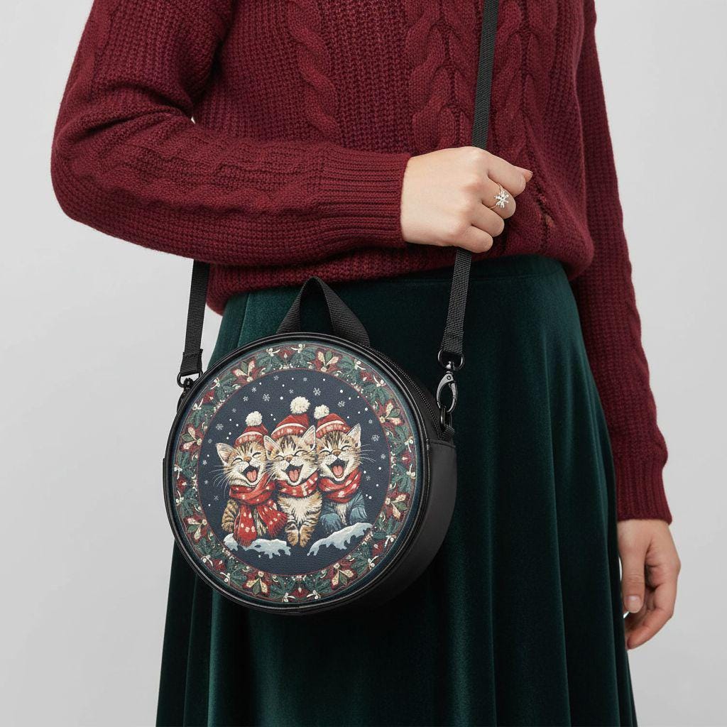 Weihnachts Katzen Tasche, Süße Winter Kätzchen Umhängetasche, Cozy Christmas Crossbody Bag, Winterliche Geschenkidee, Handtasche von NiHisWelt