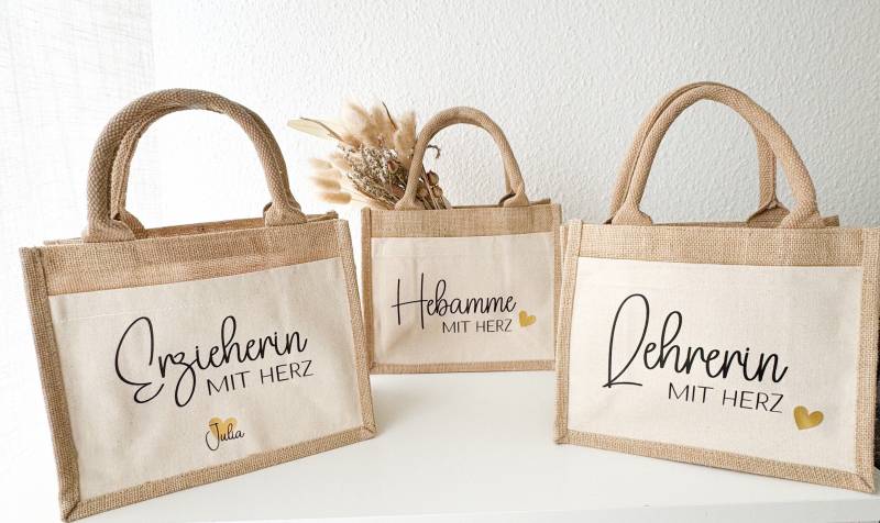 Jutetasche Berufe // Abschiedsgeschenke Hebamme Erzieherin Lehrerin Danke Wertschätzung von NiJeKra