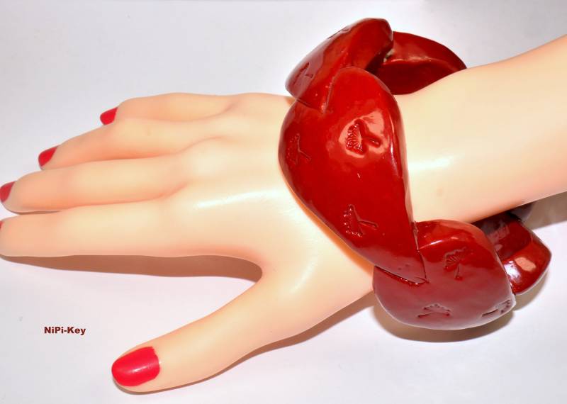 Armreif Groß Dunkelrot Handarbeit Unikat Zum Überstreifen Pusteblume Aus Polymer Clay, Fimo von NiPiKey