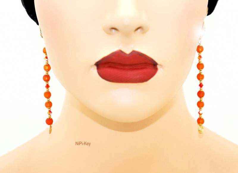 Glitzernde Lange Orange Goldene Hängeohrringe Leicht Schwingend Angenehm Tragbar Oranje Glitzernde Lange Orange Goldene Hängeohrringe Leicht Schwingend Angenehm Tragbar Oranje von NiPiKey