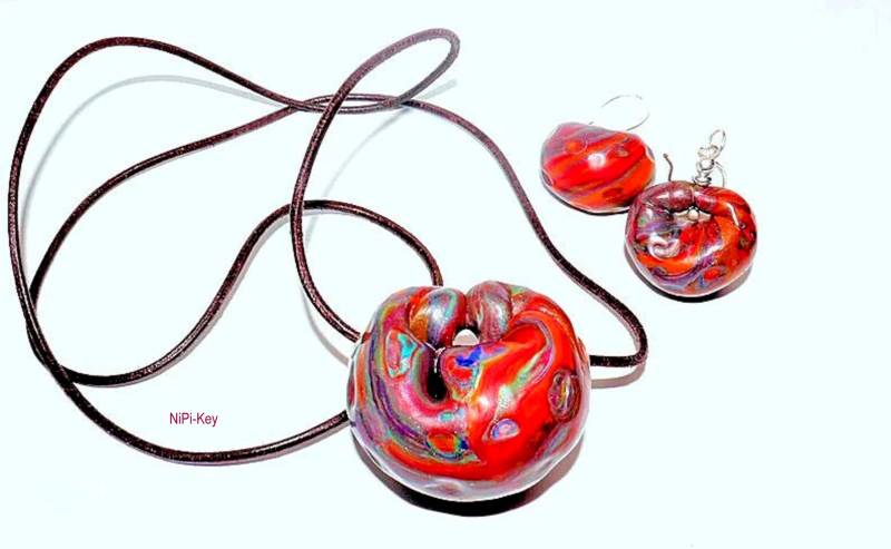 Kette Aparte Lange Halskette Ohrringe Set Bunt Braun Lagenlook Handarbeit Unikat Nichtvergessen Aus Polymer Clay, Fimo von NiPiKey