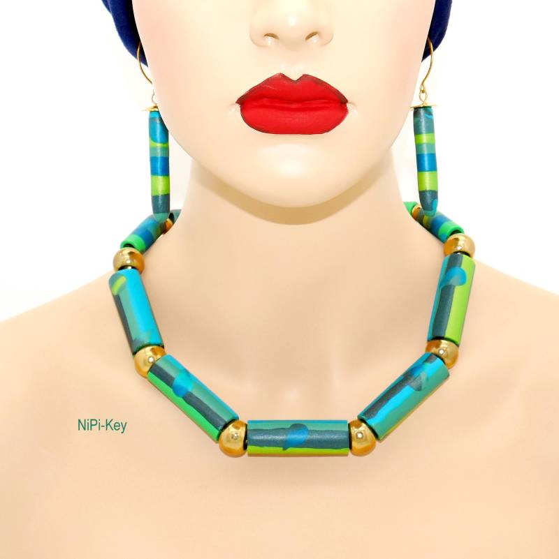 Tolle Kurze Halskette Blaugrün Gold Lange Ohrringe Set - Ohne Armreif Wasserwelt Passender Im Shop Gesamt 99.-Euro 12.- Gespart von NiPiKey