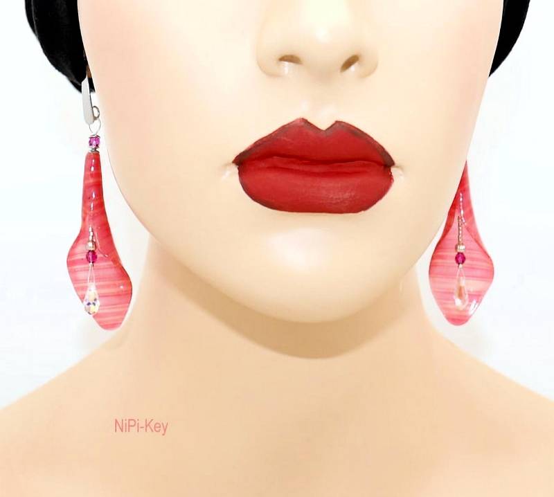 Märchenhaft Schöne Hängeohrringe Funkelnd Silber Pink Transparent Ohrstecker Swarovskiperlen Dreamies von NiPiKey