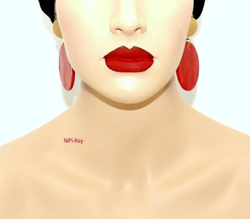 strahlend Große Rote Hängeohrringe Scheibe Miraclered Ohrstecker Aus Polymerton von NiPiKey