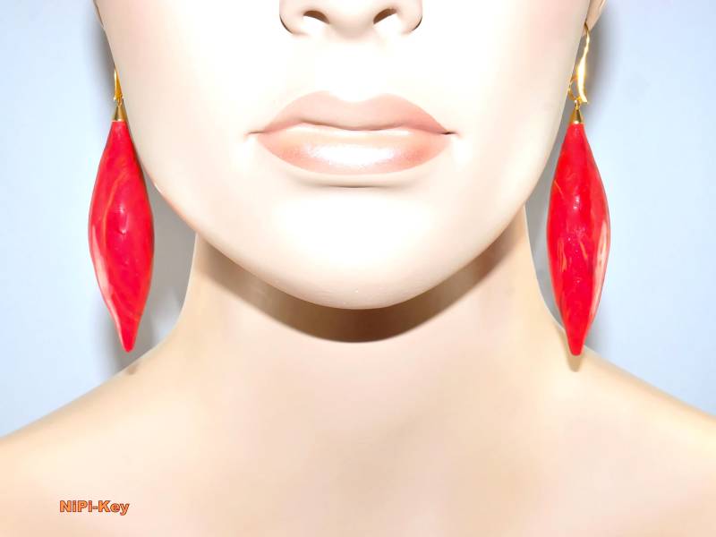 Ohrringe Lange Orange Hängeohrringe Handarbeit Unikat Sunripened Aus Polymer Clay, Fimo von NiPiKey