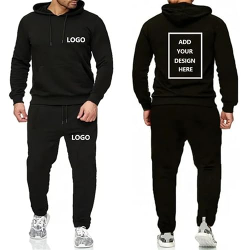 NiQiShangMao Benutzerdefiniertes Logo Herren Trainingsanzug Set Personalisierte Hoodies Jogginghose 2-teilige Sportbekleidung Warmer Pullover Sweatshirt + Jogginghose Color1,M von NiQiShangMao