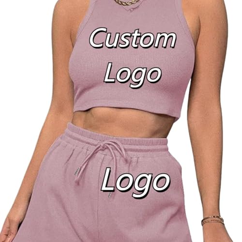 NiQiShangMao Personalisierte Trainingsanzug Damen Personalisiert Logo Druck Sommer Ärmellos Lässig Weste Kurz 2 Stück Satz Kleidung Color7,M von NiQiShangMao