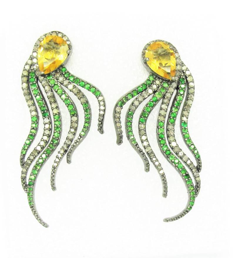 Tsavorit Citrin Ohrstecker, 925 Silber Diamanten Ohrringe, Ohrstecker Geschenk Für Sie, Frauen Handgemachter Schmuck von NiabyNid