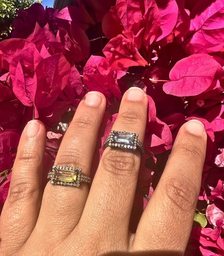 Natürliche Aquamarin Statement Ringe/925 Sterling Silber Hal Diamondo Prong Set Edelstein Cocktail Eheringe Brautgeschenk von NiabyNid