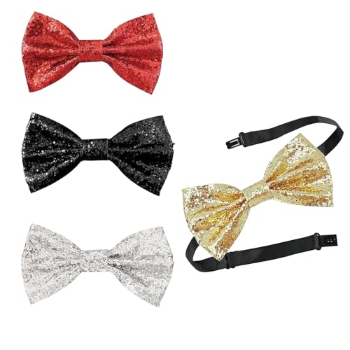 Niaciswe Glänzende Fliege Glitzernde Fliege für Herren 4 Stück Funkelnde Glitzer Fliege für Hochzeit Glitzer Fliege Silberne Fliege Glitzer Goldene Fliege Glitzer Fliege Herren (Mehrfarbig) von Niaciswe