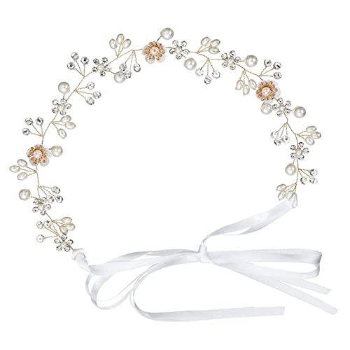 Niaciswe Haarband Braut Blumen Brautschmuck Haardraht Haarschmuck Hochzeit Blumenkranz Perlen Strass Gold für Frauen und Mädchen von Niaciswe