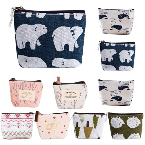 10 Stück Kleiner Geldbeutel mit Reißverschluss Muster Mini Geldbörse Canvas Schlüsseltasche Tragbare Kosmetiktasche Münzbeutel Multifunktion Mini Portemonnaie für Münzen Lippenstift Karten Geldkarten von Niaciswe