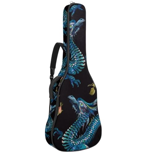 Niaocpwy Akustikgitarre Gigbag 40 41 42 Zoll Gitarrentasche für E-Bass Klassikgitarre, Vintage Blumen Drache, Multicolor 01, 42.9x16.9x4.7 in, Taschen-Organizer von Niaocpwy