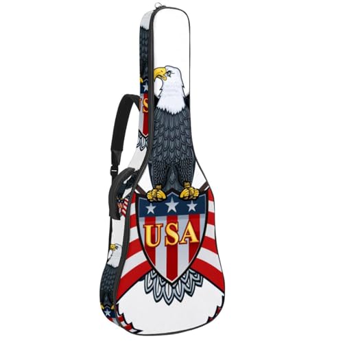 Niaocpwy Gitarrentasche in voller Größe, Weißkopfseeadler mit USA-Flaggen, gepolsterter Gitarrenkoffer, wasserdicht, 101,6 cm, 104,7 cm, 106,7 cm, Multicolor 01, 42.9x16.9x4.7 in, Taschen-Organizer von Niaocpwy