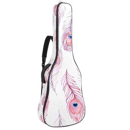 Niaocpwy Gitarrentasche mit Pfauenfedern, gepolstert, für E-Gitarre, Bass, Konzertgitarre, Rosa, Multicolor 01, 42.9x16.9x4.7 in, Taschen-Organizer von Niaocpwy