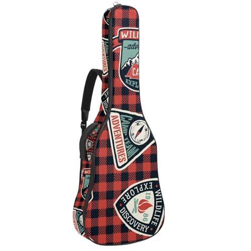 Niaocpwy Tasche für Akustikgitarre, wasserdicht, mit verstellbarem Schultergurt und Taschen, Retro-Stil, Rot / Schwarz, karierter Hintergrund, Multicolor 01, 42.9x16.9x4.7 in, Taschen-Organizer von Niaocpwy