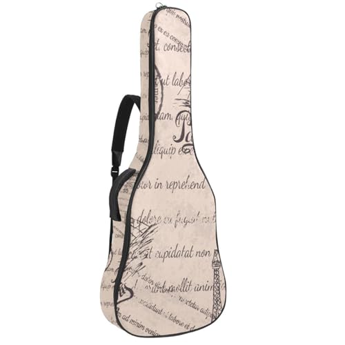 Niaocpwy Tasche für Akustikgitarre, wasserdicht, mit verstellbarem Schultergurt und Taschen, Vintage-Stempel, Eiffelturm-Schriftzug, Paris-Muster, Multicolor 01, 42.9x16.9x4.7 in, Taschen-Organizer von Niaocpwy