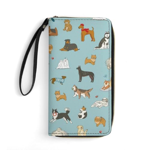 Niapessel Damen-Geldbörse, Hunde-Motiv, lustiger Haustierdruck, großer Reißverschluss, lange Reisegeldbörse mit Handschlaufe, Kartenetuis und Geldorganizer, Stil, 19.7x10.5cm von Niapessel
