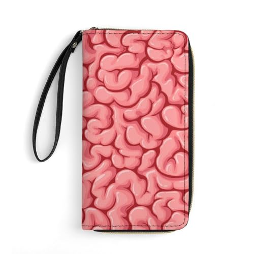 Niapessel Damen-Geldbörsen, lustiger Gehirndruck, großer Reißverschluss, Leder, lange Reisegeldbörse mit Handschlaufe, Kartenetuis und Geldorganizer, Stil, 19.7x10.5cm von Niapessel