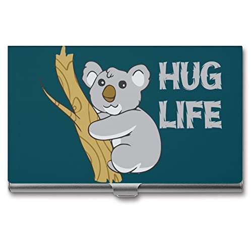 Niapessel Hug Life Visitenkartenetui mit lustigem Faultier-Aufdruck, schmal, tragbar, Metall, für Damen und Herren, 9,4 x 5,6 x 0,8 cm, Hug Life ein lustiges Faultier, Modern von Niapessel