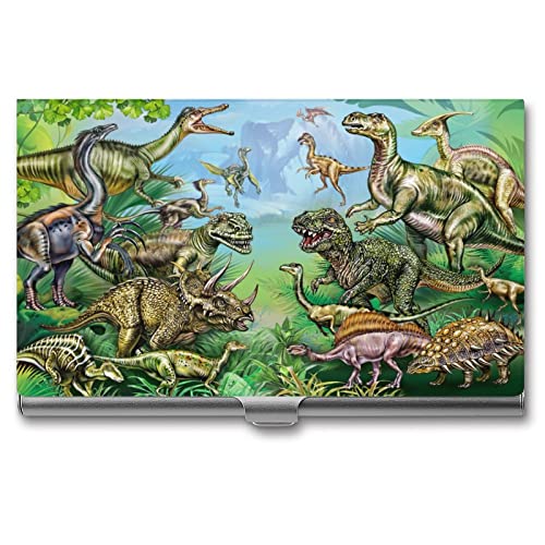 Niapessel Visitenkartenhalter, Dinosaurier-Druck, schmal, tragbar, Metall, Visitenkartenetui für Damen und Herren, 9,4 x 5,6 x 0,8 cm, Dinosaurier, Modern von Niapessel