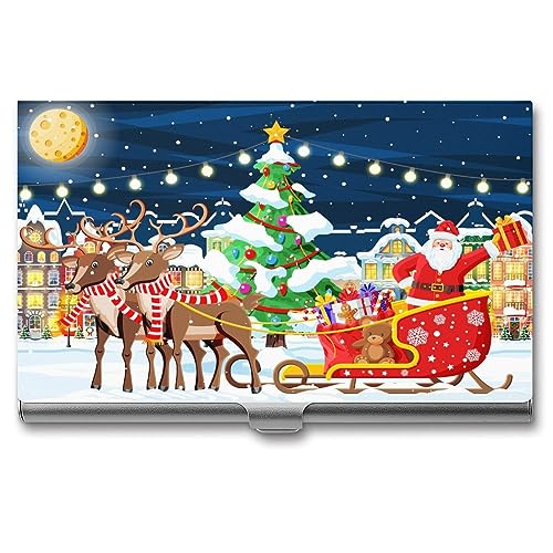 Niapessel Visitenkartenhalter, Frohe Weihnachten, bedruckt, schlank, tragbar, Metall, Visitenkartenetui für Damen und Herren, 9,4 x 5,6 x 0,8 cm von Niapessel