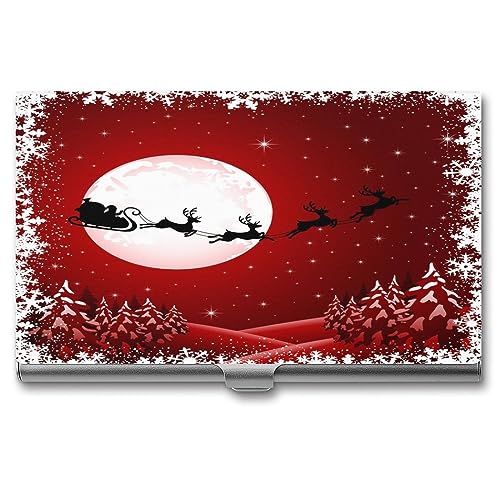 Niapessel Visitenkartenhalter, Frohe Weihnachten auf rotem Druck, schmal, tragbar, Metall, Visitenkartenetui für Damen und Herren, 9,4 x 5,6 x 0,8 cm, Style-11 von Niapessel