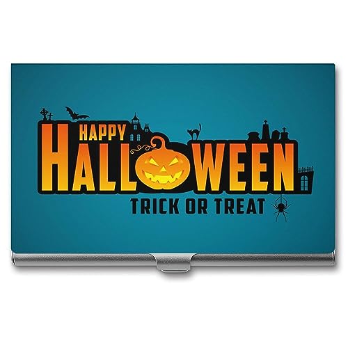 Niapessel Visitenkartenhalter, Happy Halloween Trick or Treat Print Pocket Slim Portable Metall Visitenkartenetui für Damen Herren 9,4 x 5,6 x 0,8 cm von Niapessel