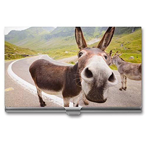 Niapessel Visitenkartenhalter, lustiger Esel-Druck, schlank, tragbar, Metall, Visitenkartenetui für Damen und Herren, 9,4 x 5,6 x 0,8 cm, Lustiger Esel von Niapessel