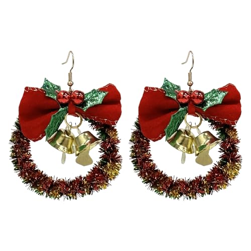 Bowknot Wreath Candy Cane Earrings for Women Girls Shiny Sequins Round Christmas Statement Drop Stud Earring Retro Velvet Bow Knot Personalized Festival Party Accessories Jewellery Gifts von Niaspi