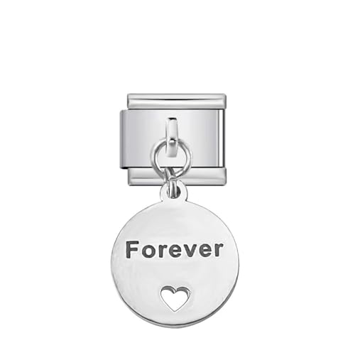 Minimalistischer runder Scheibenanhänger, passend für alle klassischen 9 mm Charm-Armbänder im italienischen Stil, Edelstahl, offenes Liebesherz, Forever Friends, Buchstabe, DIY, baumelndes Charm Minimalistischer runder Scheibenanhänger, passend für alle klassischen 9 mm Charm-Armbänder im italienischen Stil, Edelstahl, offenes Liebesherz, Forever Friends, Buchstabe, DIY, baumelndes Charm von Niaspi