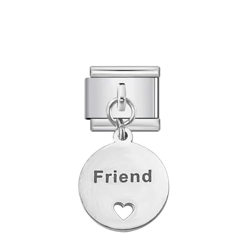 Minimalistischer runder Scheibenanhänger, passend für alle klassischen 9 mm Charm-Armbänder im italienischen Stil, Edelstahl, offenes Liebesherz, Forever Friends, Buchstabe, DIY, baumelndes Charm Minimalistischer runder Scheibenanhänger, passend für alle klassischen 9 mm Charm-Armbänder im italienischen Stil, Edelstahl, offenes Liebesherz, Forever Friends, Buchstabe, DIY, baumelndes Charm von Niaspi