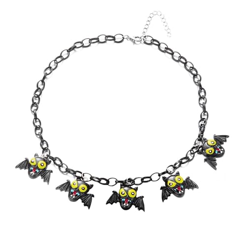 Niaspi Halskette mit Halloween-Anhänger aus Acryl für Damen und Herren, Unisex, Punk, klobig, Cartoon, Hexenhut, Geist, Fledermaus, Tier, verstellbare Gliederkette, Halskette, Vintage, Gothic, Kostüm von Niaspi