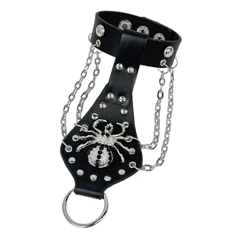 Niaspi Leder-Handketten-Armband, Punk, PU-Lederarmband mit Fingerring, personalisierte geschichtete Quastenkette, Kristall, Spinne, Totenkopf, übertriebenes Halloween-Kostüm, Cosplay, Party-Schmuck Niaspi Leder-Handketten-Armband, Punk, PU-Lederarmband mit Fingerring, personalisierte geschichtete Quastenkette, Kristall, Spinne, Totenkopf, übertriebenes Halloween-Kostüm, Cosplay, Party-Schmuck von Niaspi