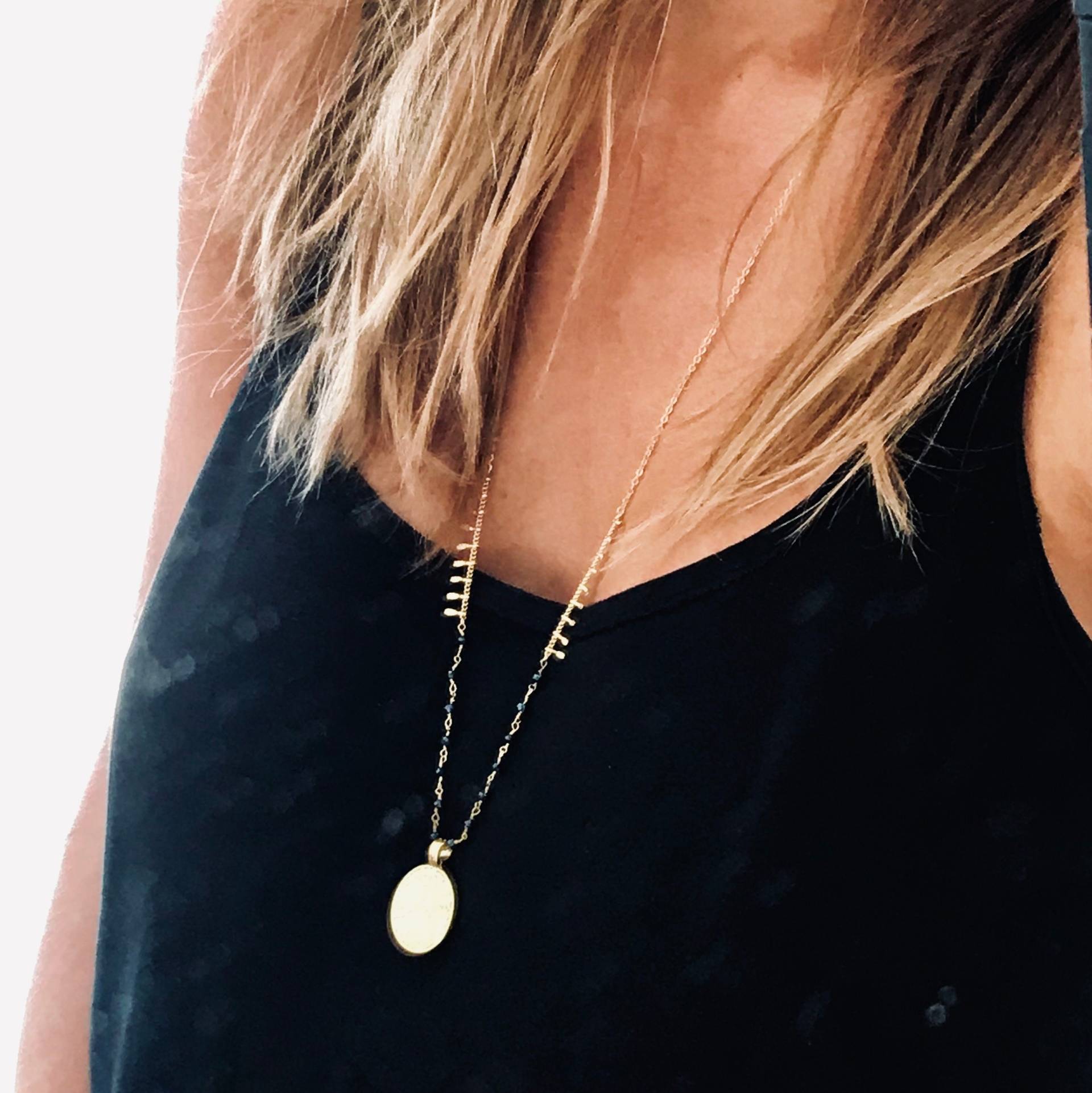Boho-stil Schwarz Quarz Titane Perle Halskette Mit Heiligen Schrift in Schwarzem von NibbanaDesigns