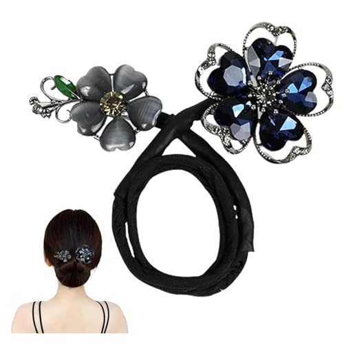 Haarspange mit Strassblumen, faule Lockenwickler, Walschwanz, Strass-Blume, Haarspange, französischer Twist-Dutt, elegante Haarspange für Frauen (blau) von Niblido