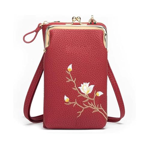Niblido Damen-Umhängetasche mit Handyhalterung, Mini-Leder-Crossbody-Tasche für Damen, Reisen, weinrot, 250g von Niblido