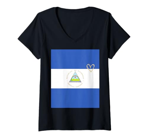 Damen Nicaragua-Flagge, Nicaraguanisches Herz, stolz, Nationalfeiertag T-Shirt mit V-Ausschnitt von Nicaragua Flag Nicaraguan National Day Gifts Idea